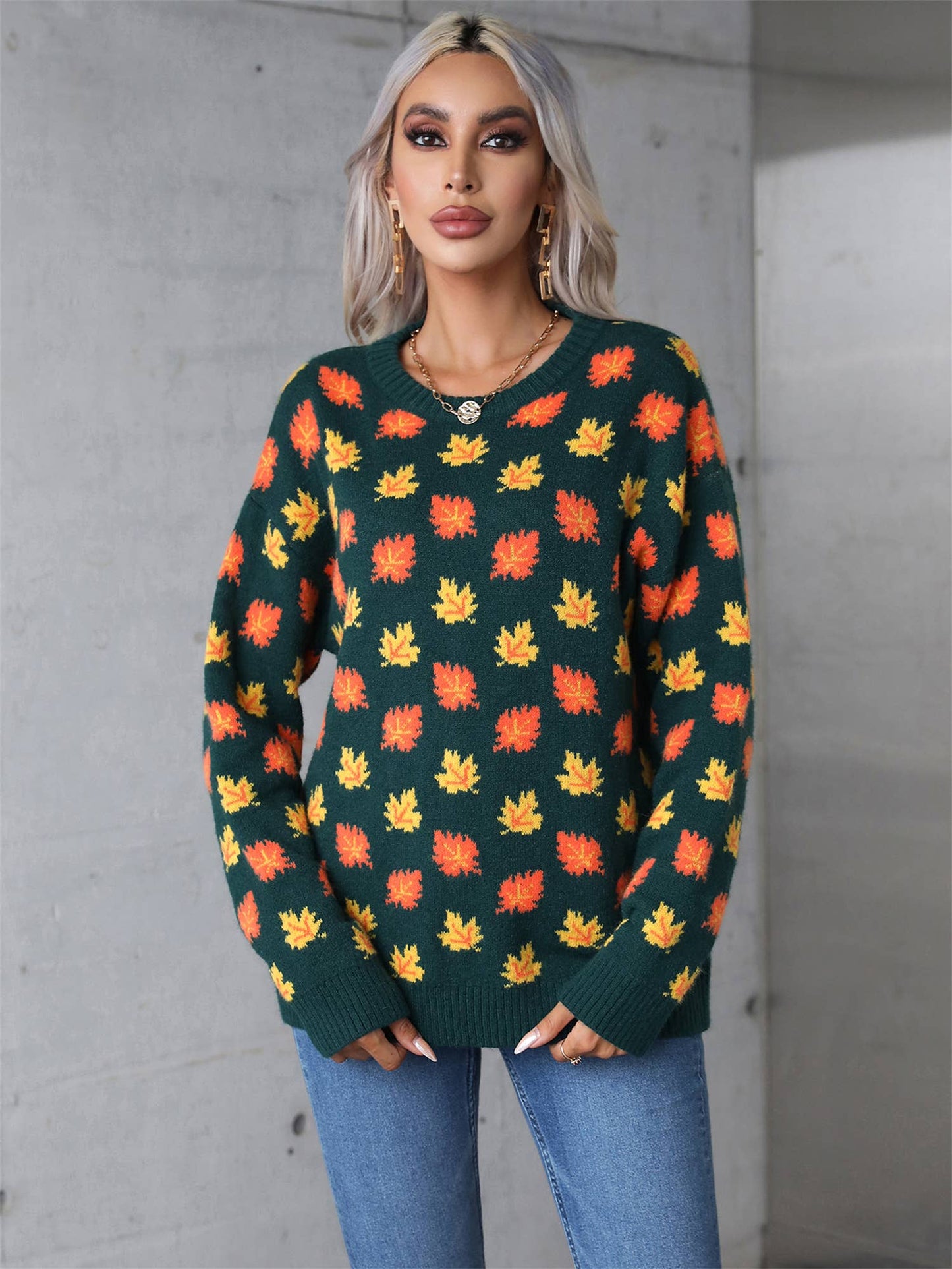 LEAVES CHRISTMAS CREWNECK SWEATER KNIT