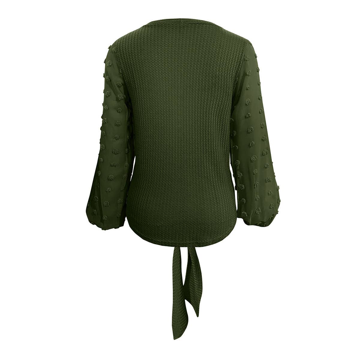 V-NECK KNOTTED JACQUARD PATCHWORK SLEEVE SWEATER