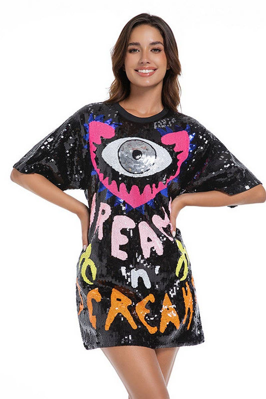 CWDHL1052_SUMMER SEQUINED LOOSE SHORT-SLEEVED TOP