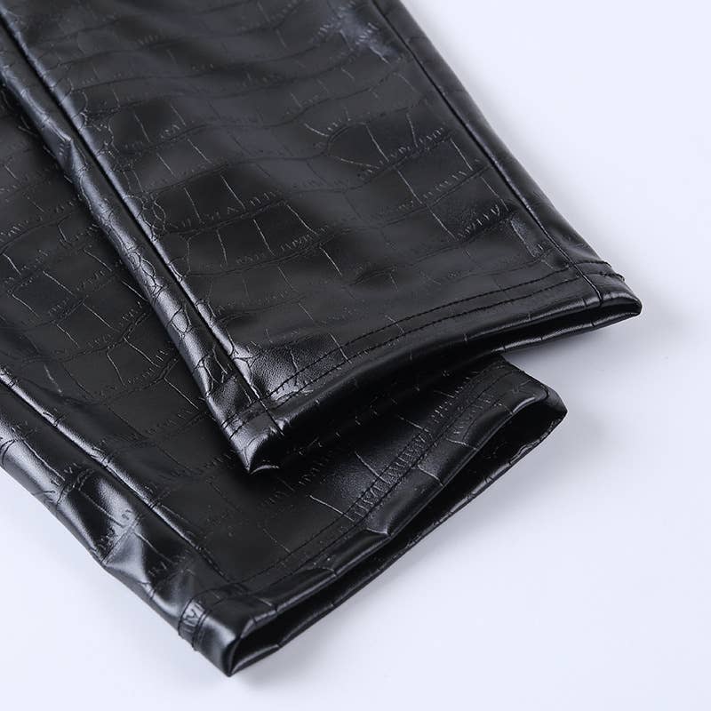 Tapered zipper casual pencil PU leather pants