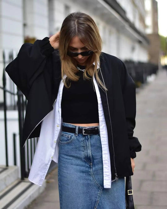 Urban casual loose solid-color pilot jacket coat