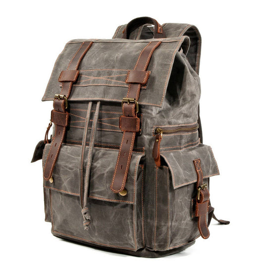 Vintage Waxed Canvas Leather Travel Backpack_CWAB5552