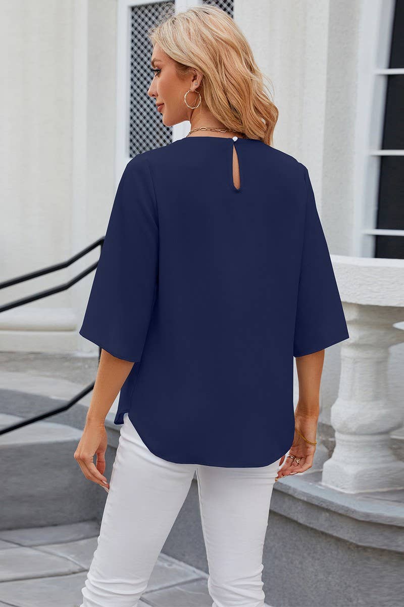 Cwtts0764_Round Neck Short Sleeved Top