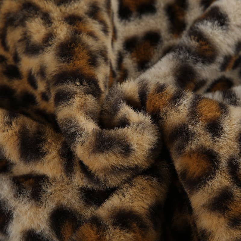 LEOPARD PRINT FUR LAPEL BAGGY VINTAGE ZIP HOODIE