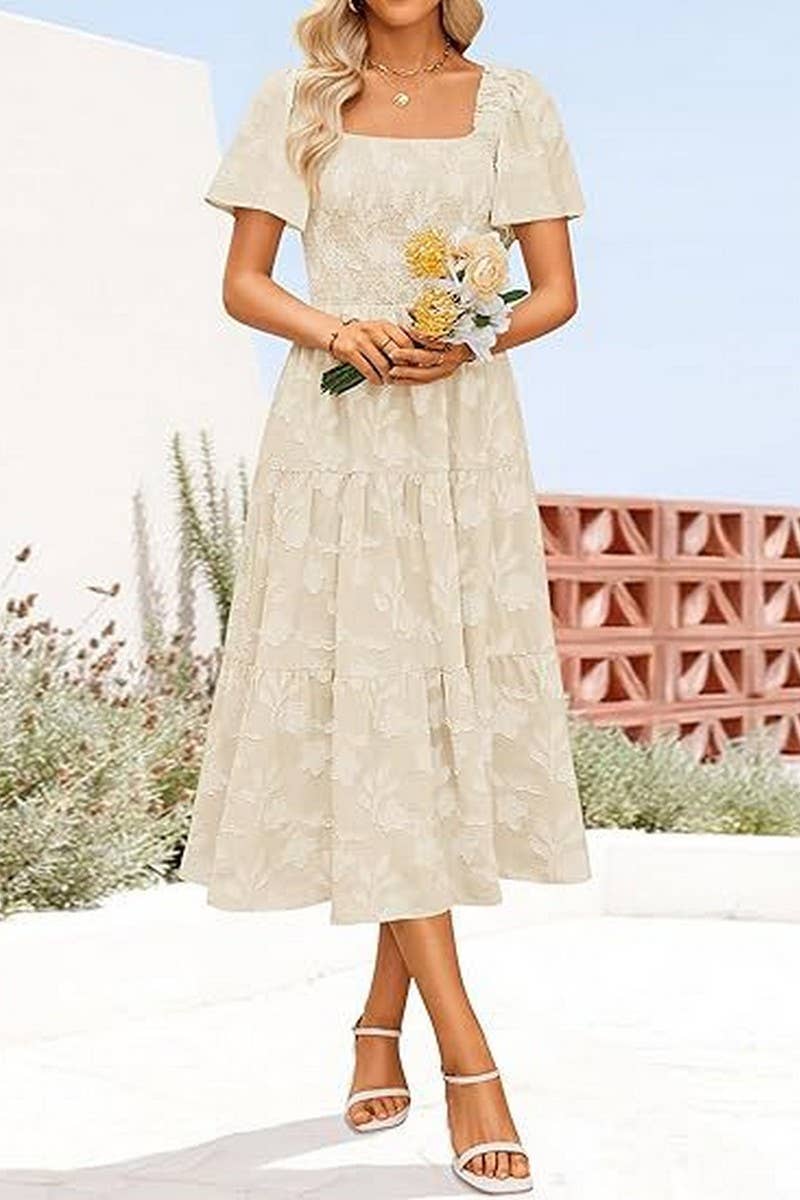 CWDMD6367_SQUARE NECK BOHEMIAN FLORAL MIDI DRESS