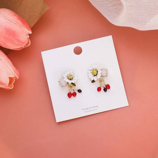 French enamel and colored glaze flower earrings