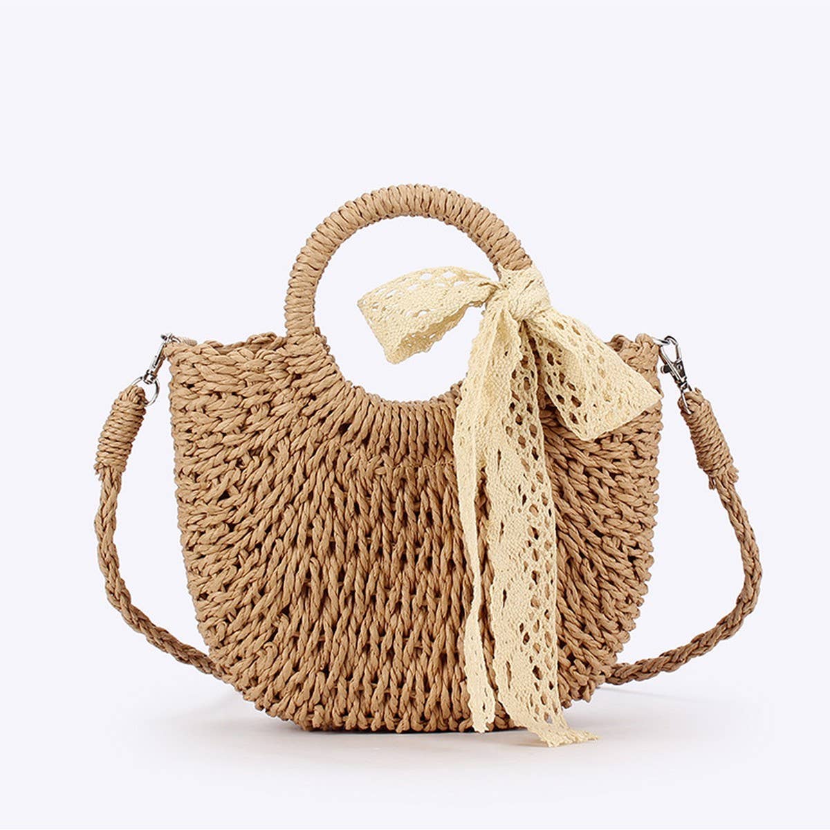 SEMI-CIRCULAR HANDMADE PAPER ROPE STRAW BAG_CWAB4701