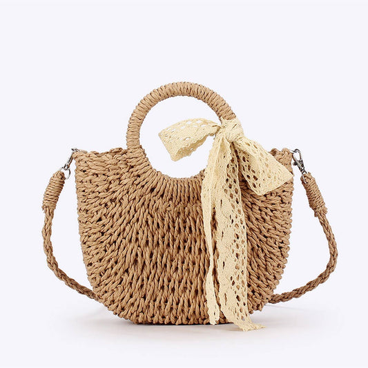 SEMI-CIRCULAR HANDMADE PAPER ROPE STRAW BAG_CWAB4701