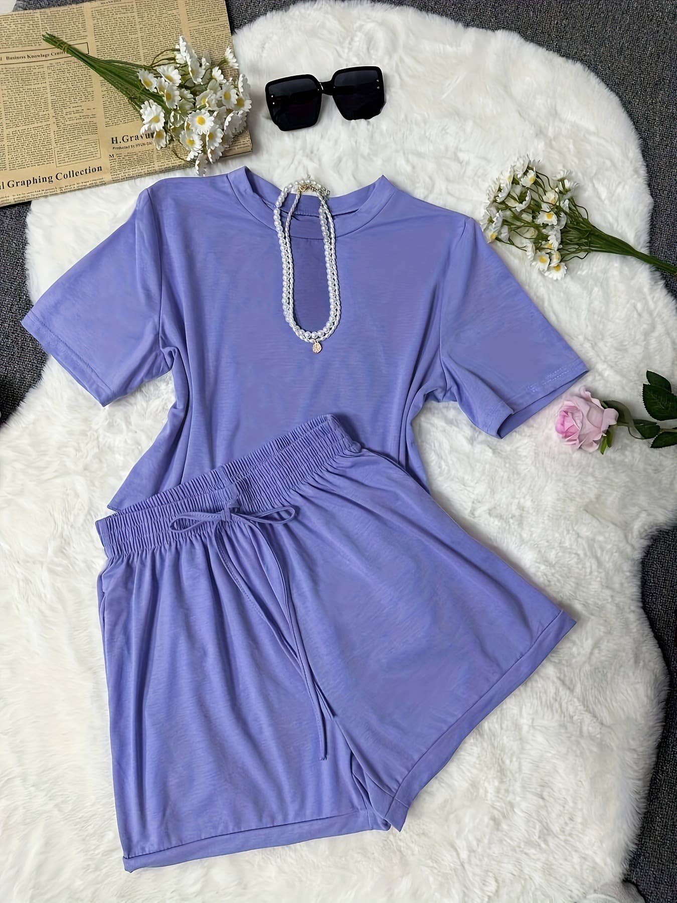 SHORT-SLEEVED, TIGHT-WAISTED AND SHORT PANTS SET_CWSTB00401