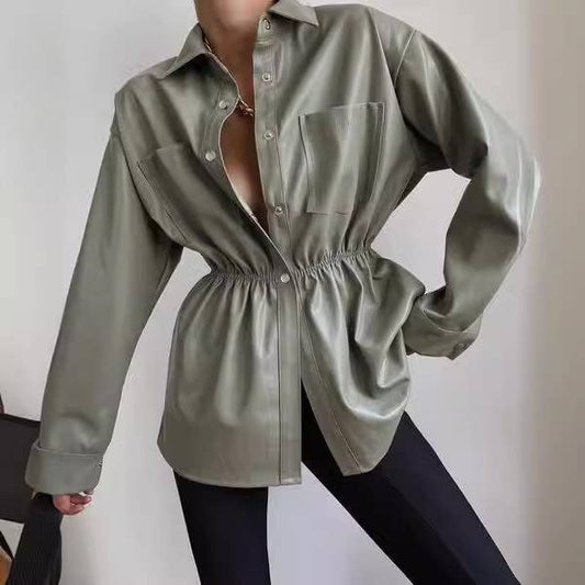 Fashionable single-breasted cinched-waist jacket