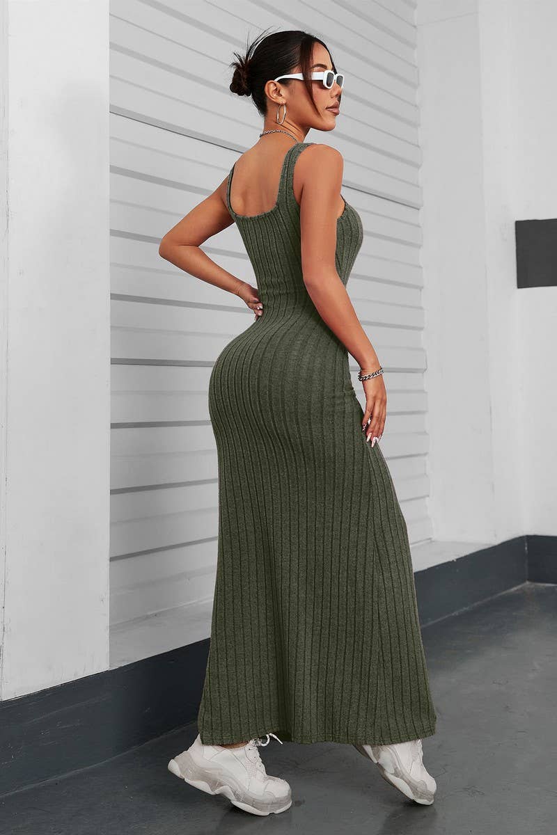 CWDHL01117_SPRING AND SUMMER SOLID COLOR SLEEVELESS DRESS