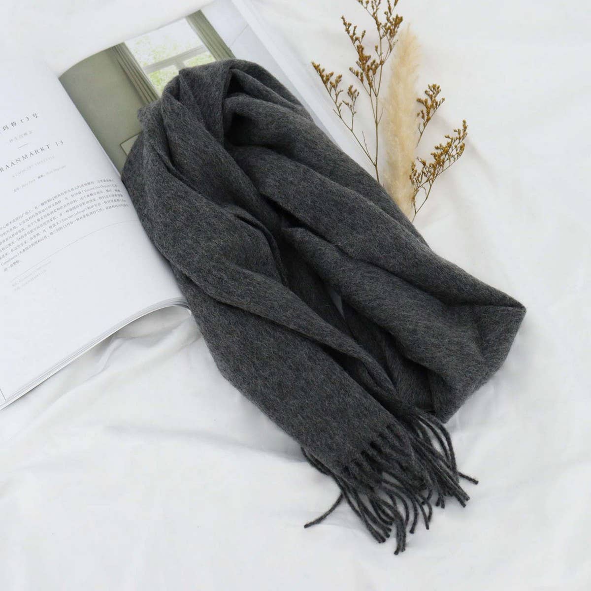 100% Wool Solid Scarf ??Elegant Unisex Spring Wrap_CWASC1093