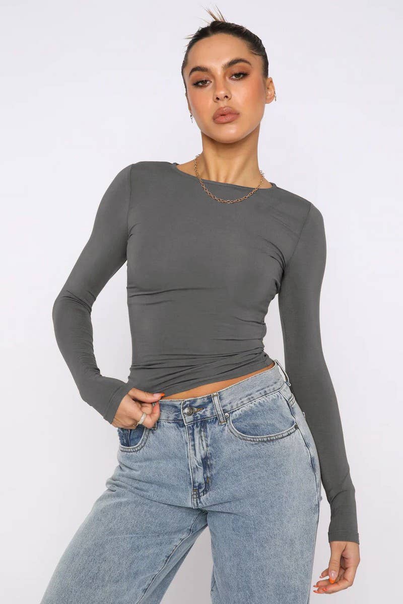 WOMEN'S CASUAL LONG SLEEVE ROUND NECK T SHIRT_CWTTL1673