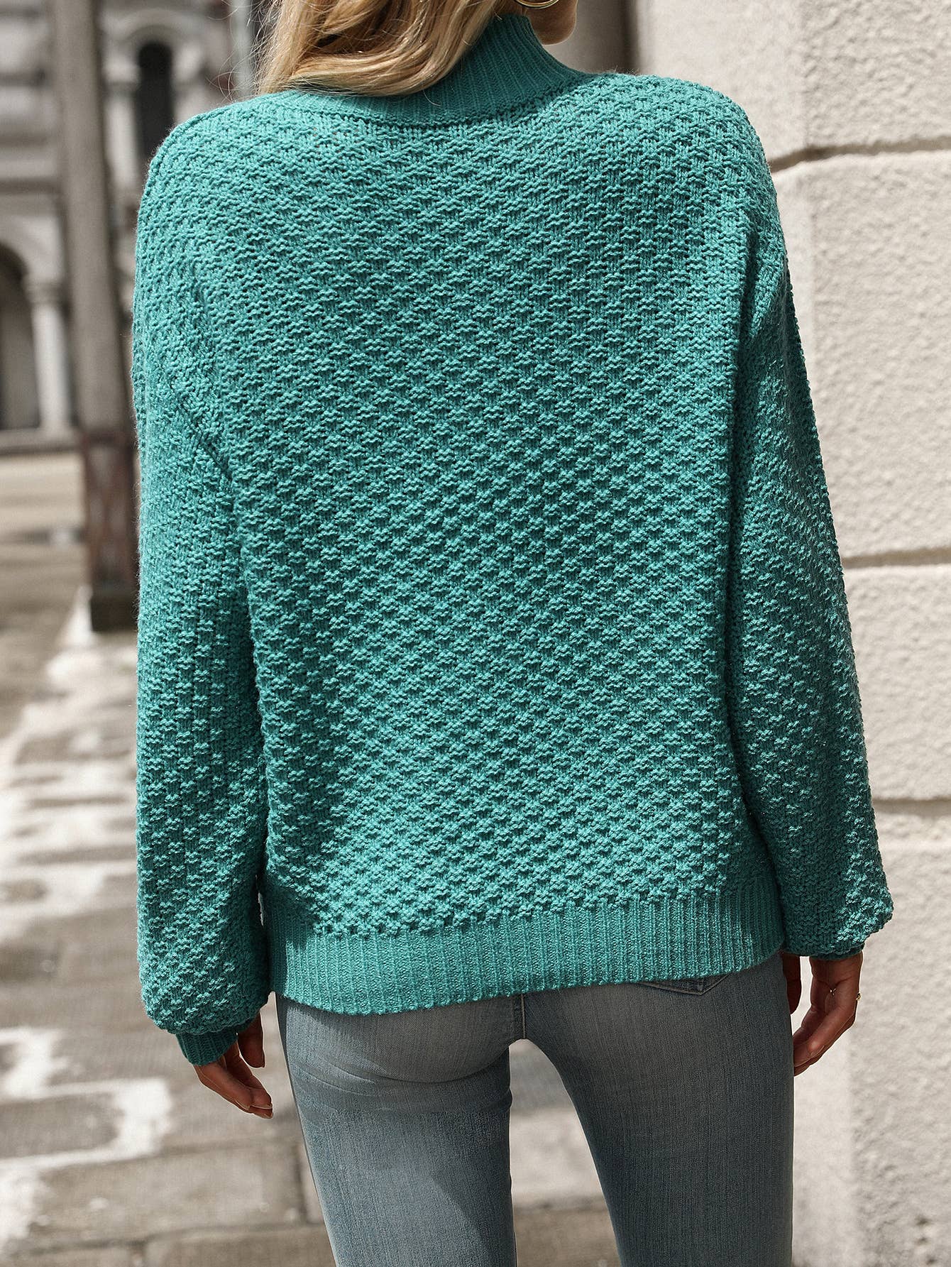 Small turtleneck solid color knit pullover sweater