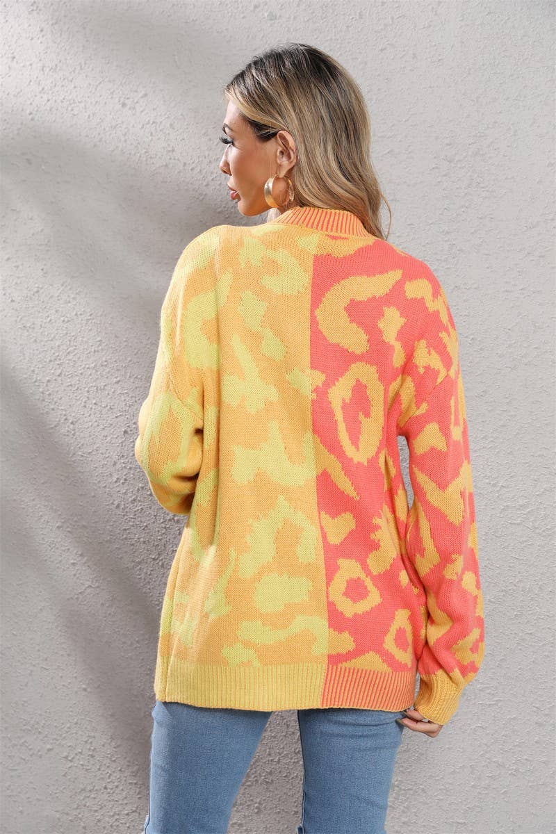 CWOCAL0928_LEOPARD PRINT BUTTON-DOWN KNITTED CARDIGAN