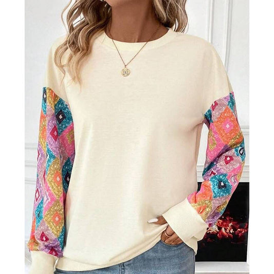 STYLISH GEOMETRIC PRINTED CREW-NECK HOODIE