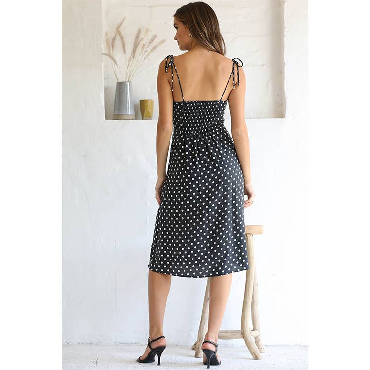 Polka dot printed slit halter dress