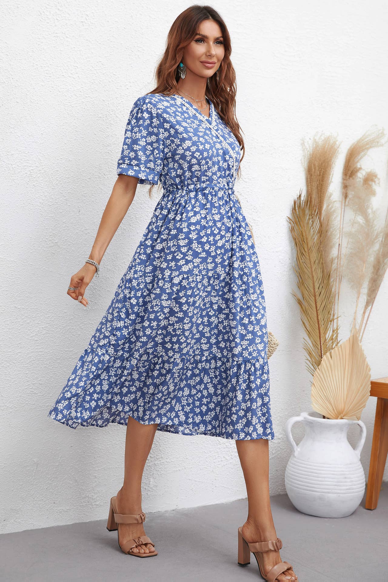 FASHION PRINT SLIM SHORT-SLEEVED DRESS
