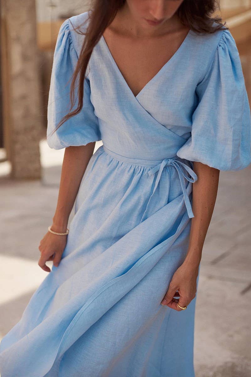 CWDMD5246_COTTON TIE-BACK PUFF SLEEVE MAXI DRESS