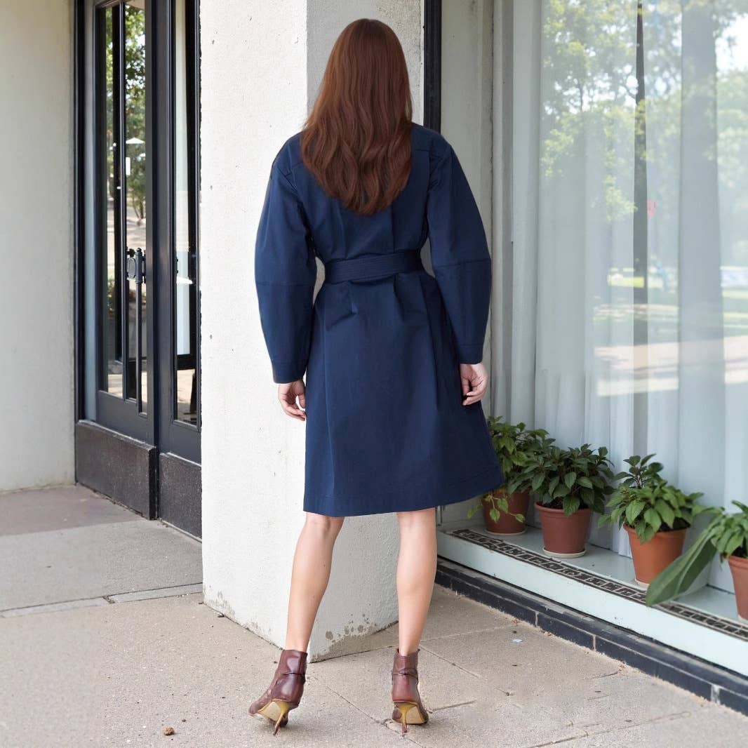 Elegant round-neck double metal -breasted coat