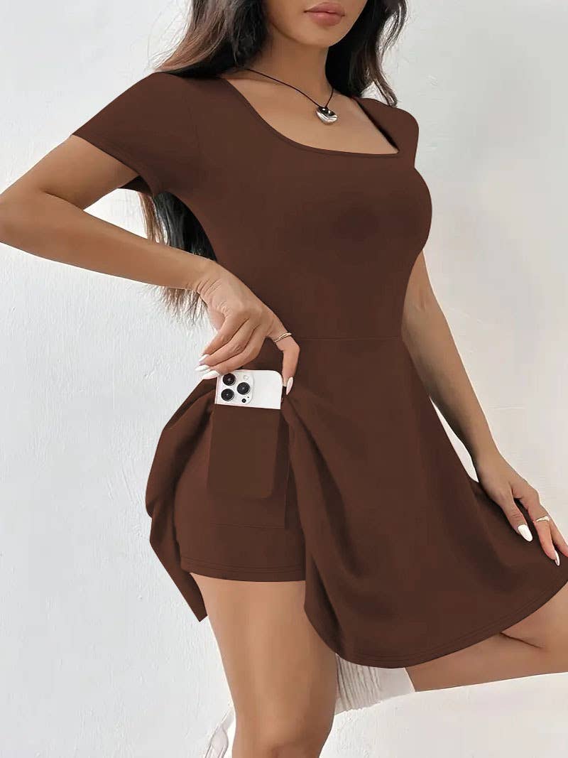 Waist-cinching dress and anti-glare shorts set