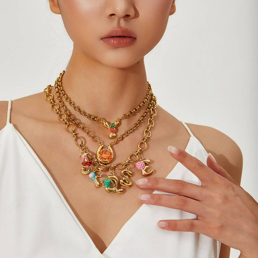 Original Stainless Steel Letter Necklace withEnamel_CWMM8836