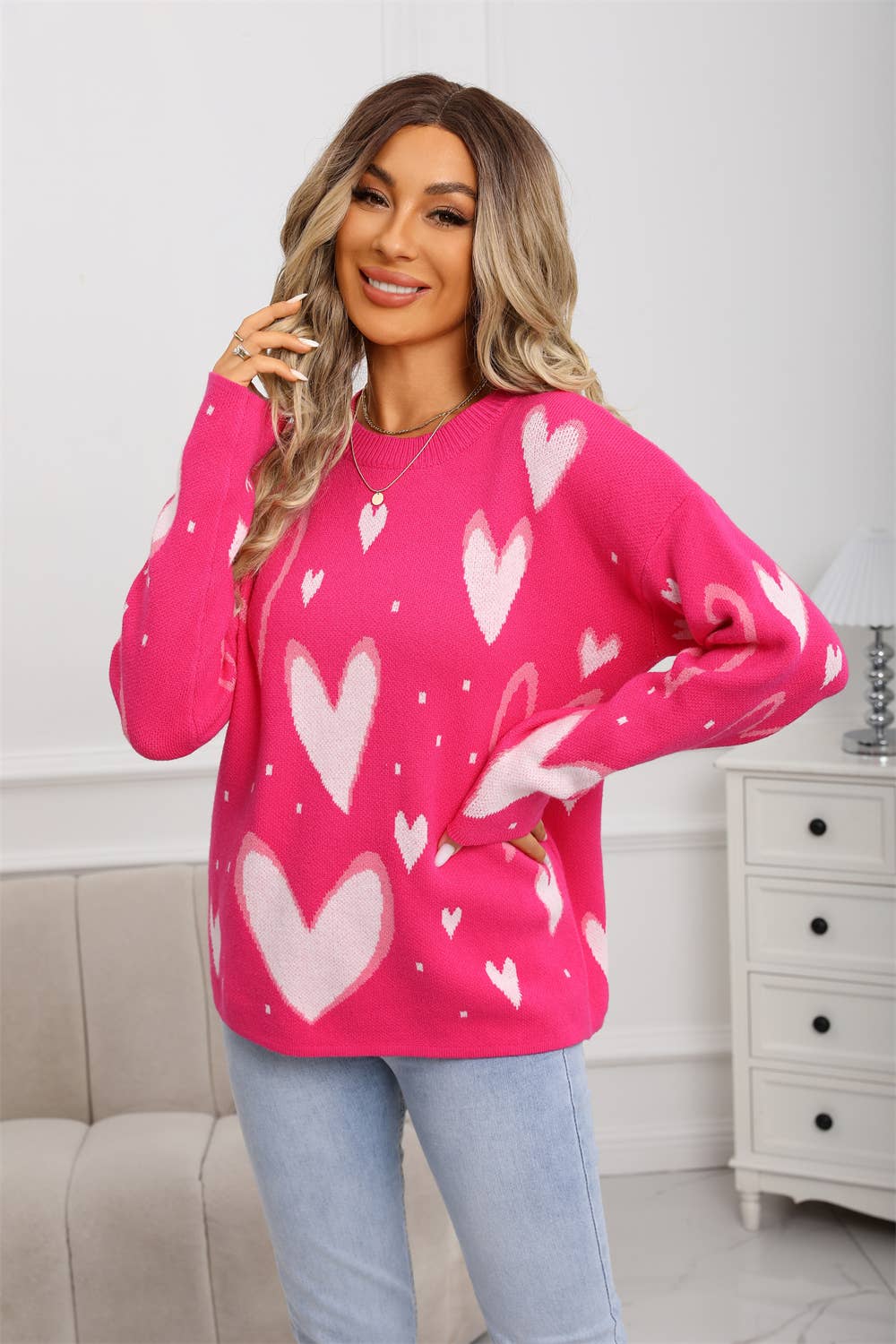 Valentine's Day love jacquard loose knitwear