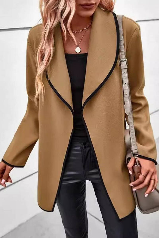 CWOCO1050_LAPEL LONG-SLEEVED SOLID COLOR WOOLEN COAT