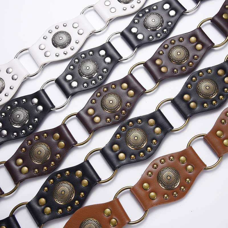 Vintage patchwork brown jeans rivet belt