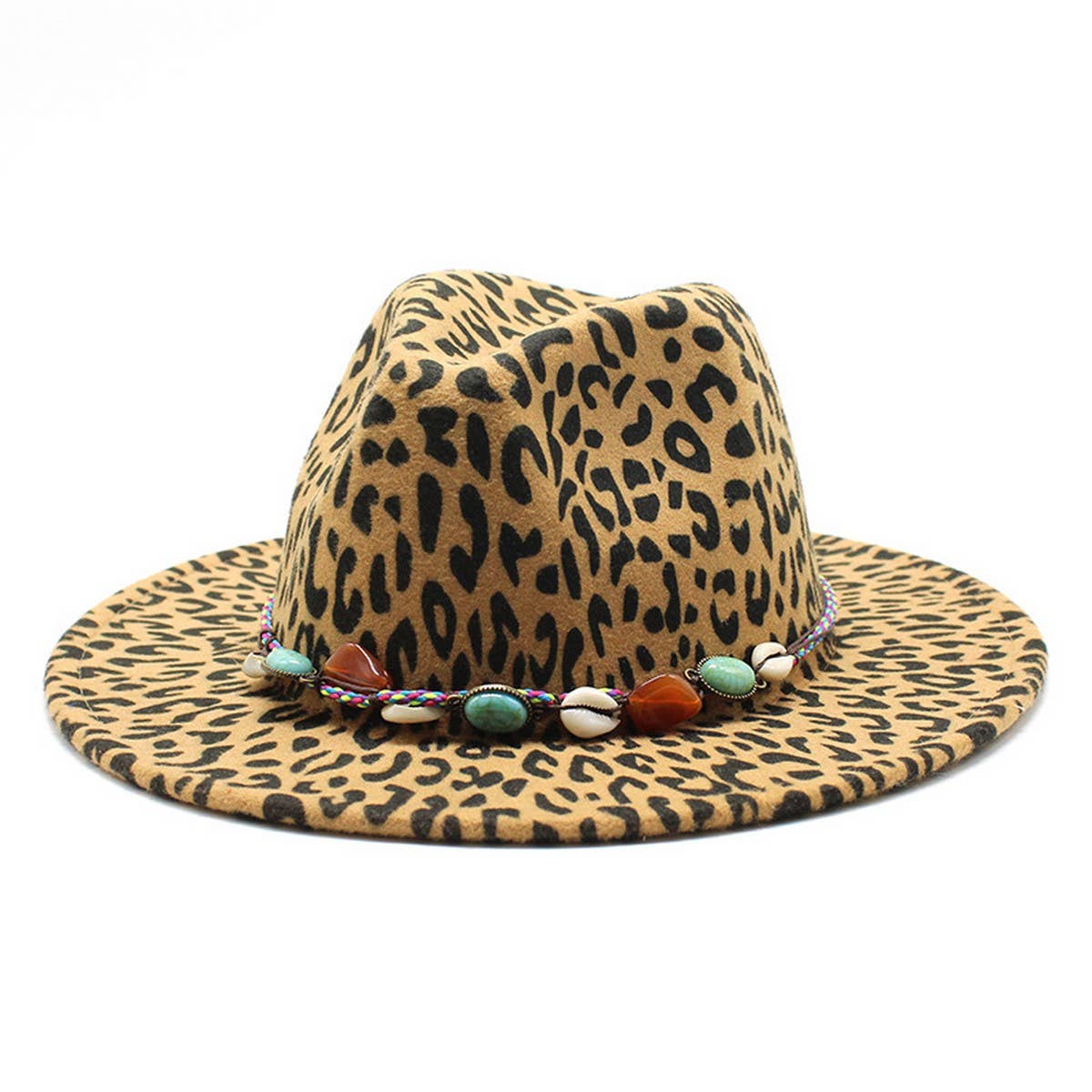 LEOPARD PRINT WOOLEN HAT RETRO JAZZ HAT FELT HAT_CWAH2575