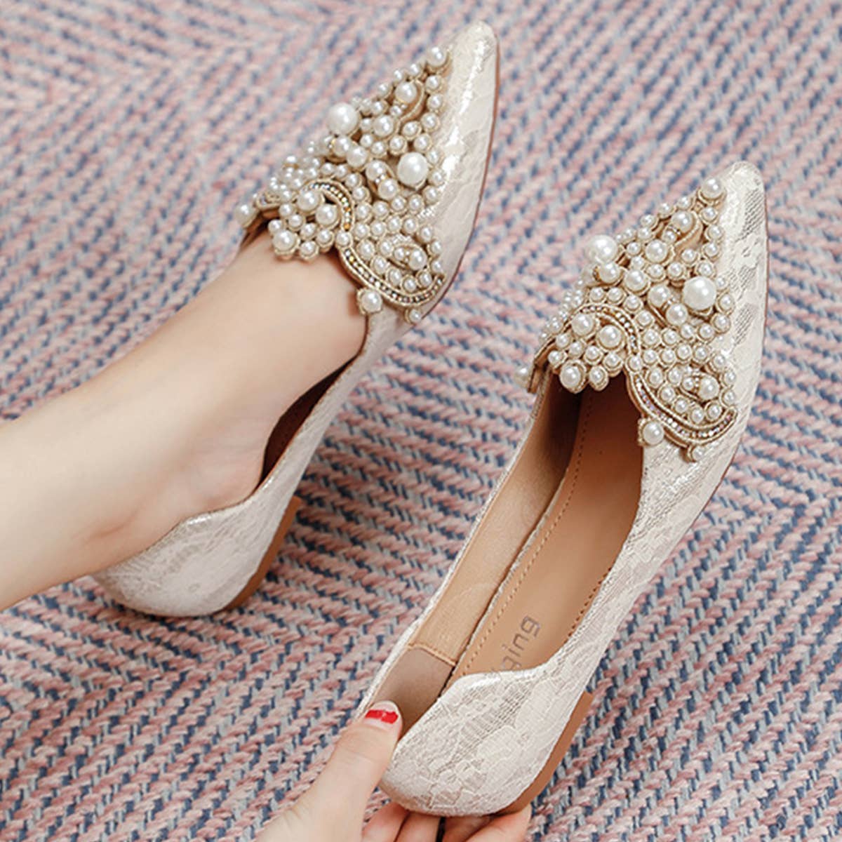 Lace Pearl Ballet Flats for Women, Bridal Style
