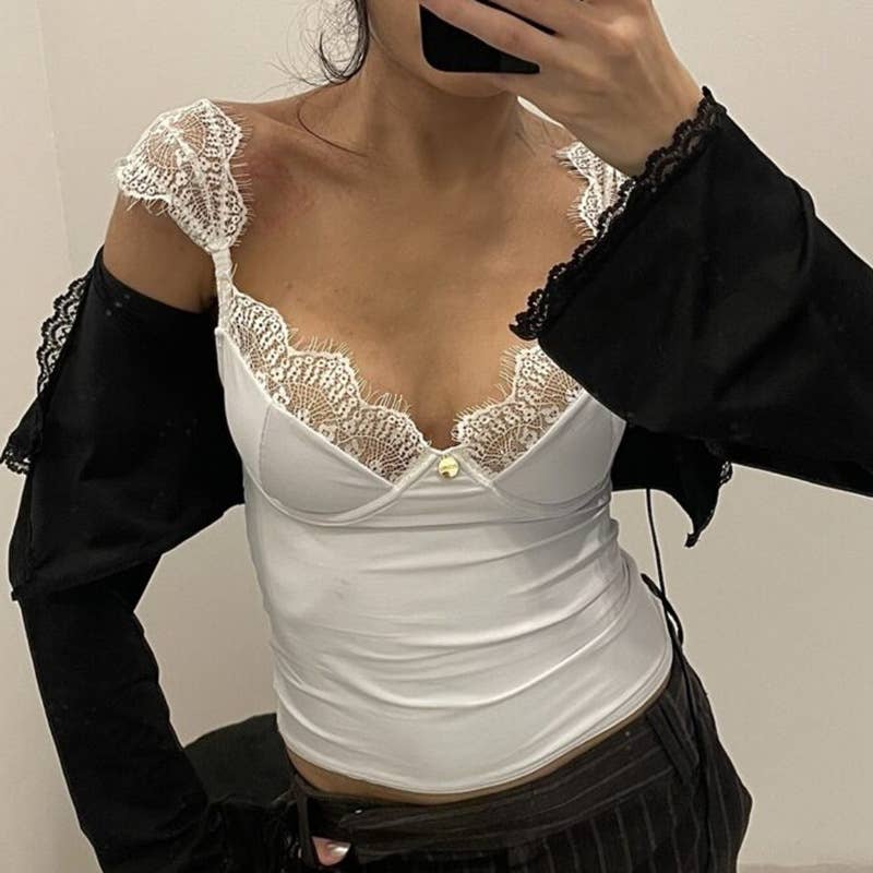 Street style Hot girl sexy lace halter top