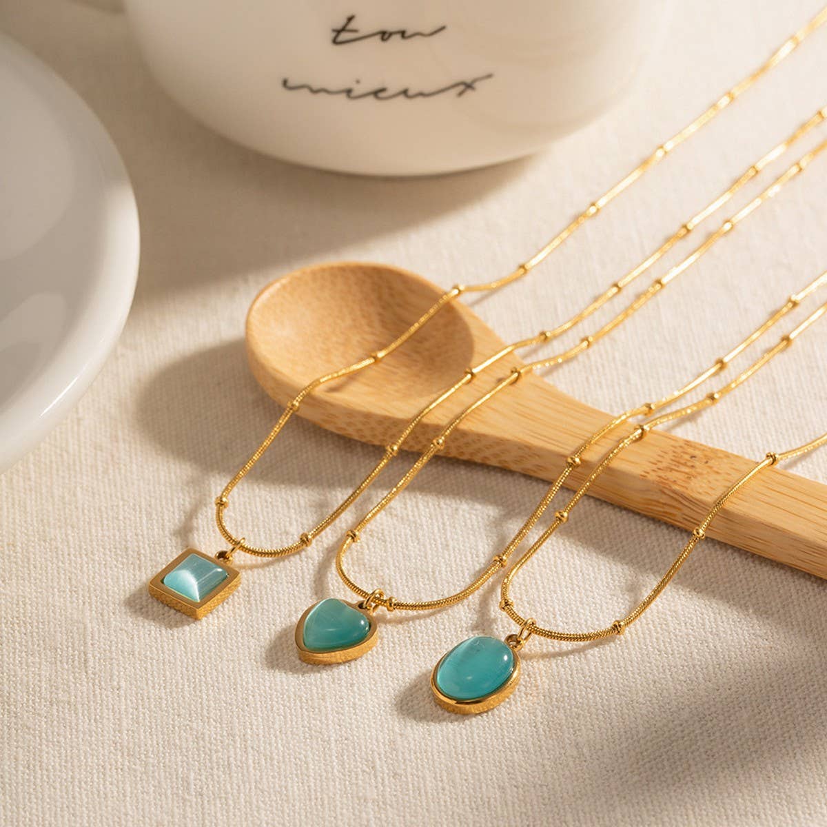 SMALL FRESH CAT'S EYE STONE SIMPLE NECKLACE_CWAJE1423