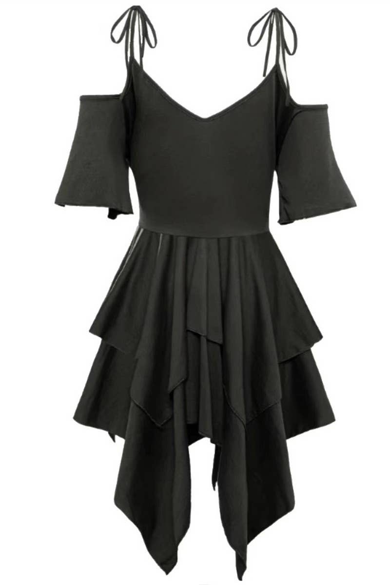 CWDSD7962_PLUS SIZE V-NECK COLD SHOULDER TIE WAIST DRESS