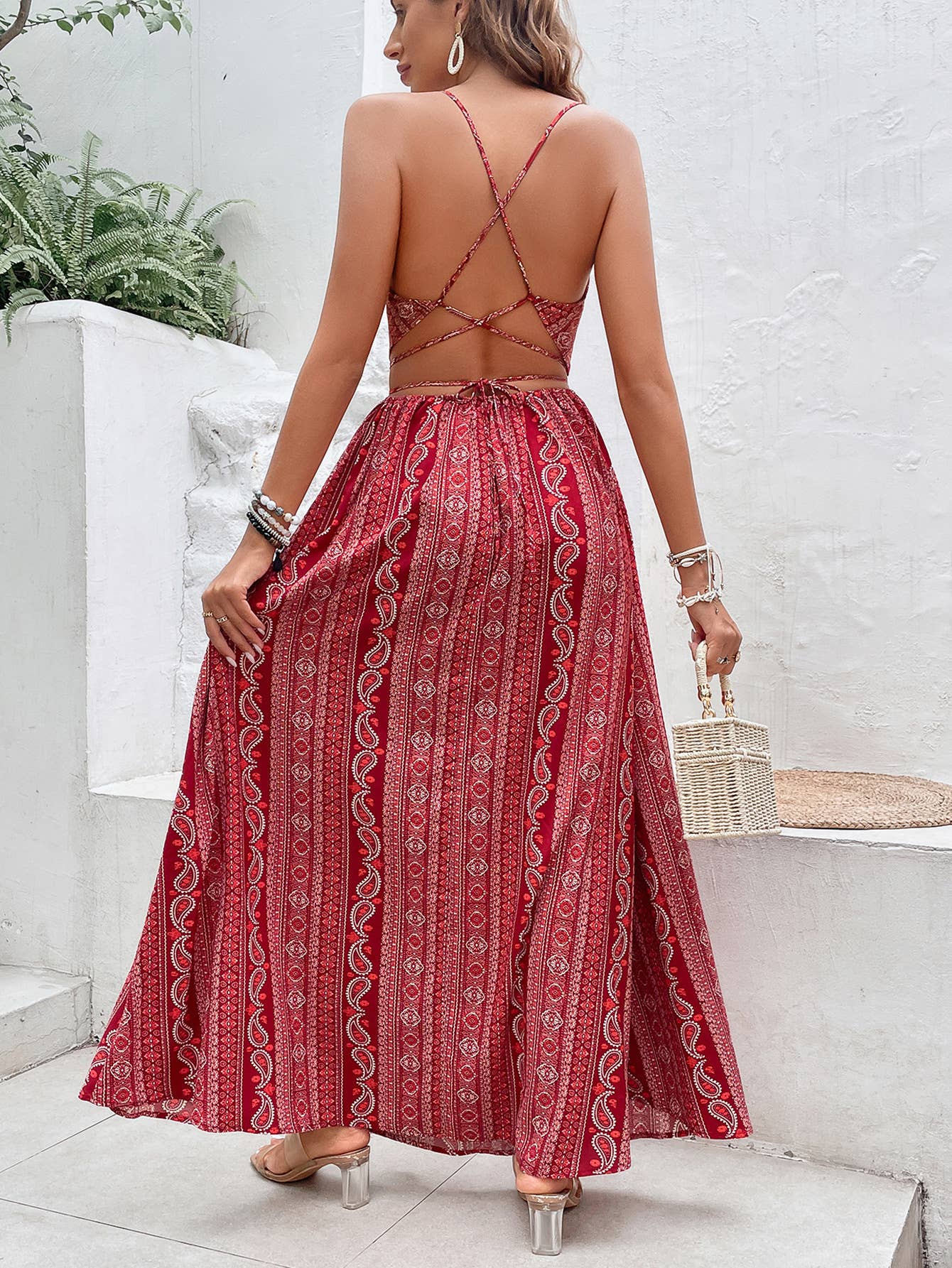 SLIMMING BOHEMIAN BACKLESS HALTER DRESS