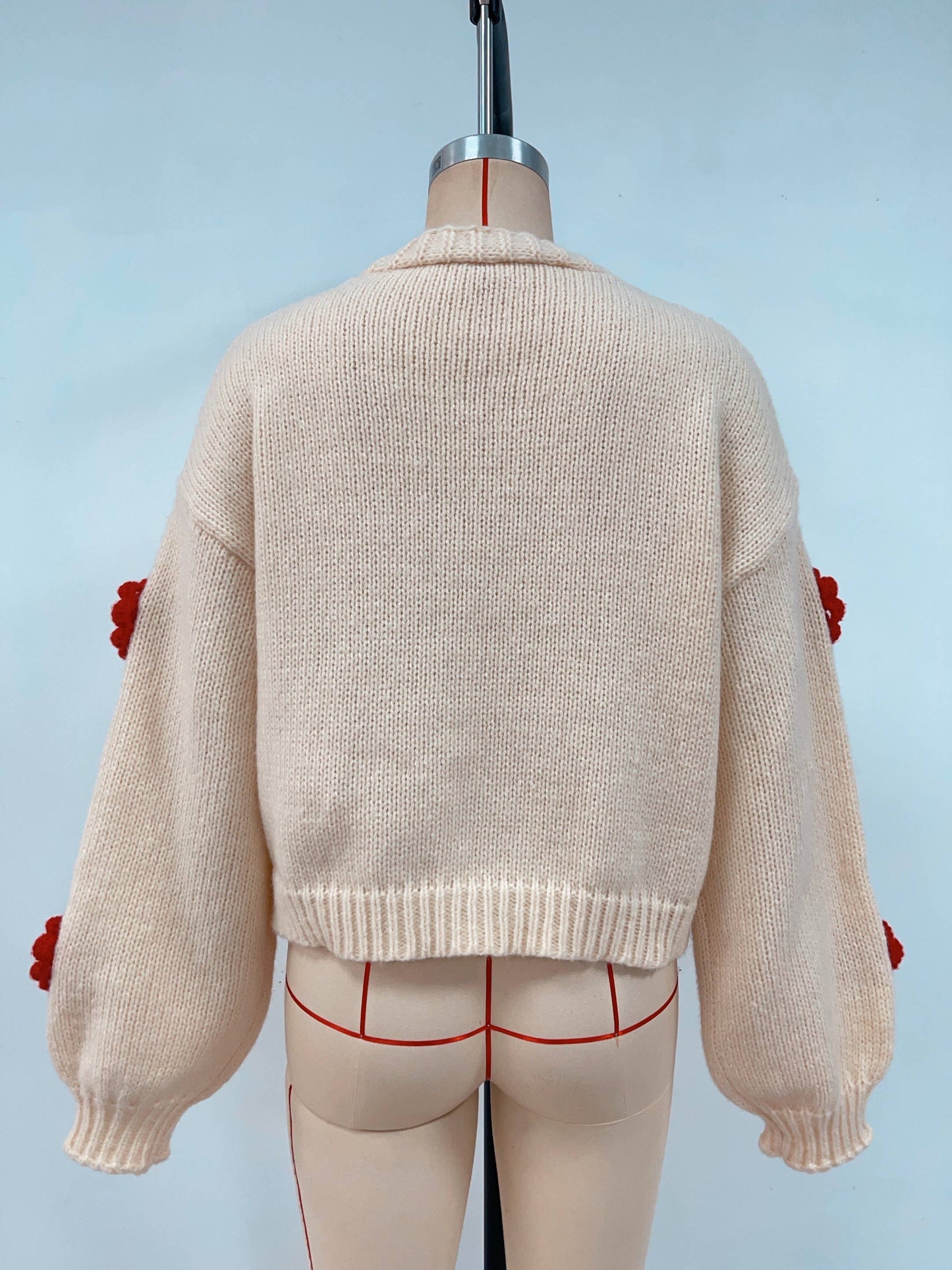 V-neck single-breasted floral knitted cardigan