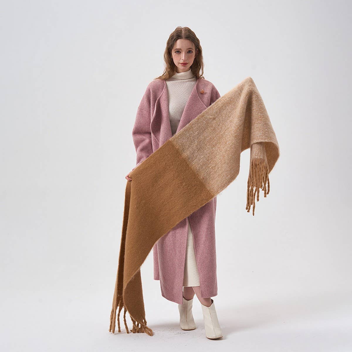 Colorblock Faux Cashmere Long Scarf for Winter