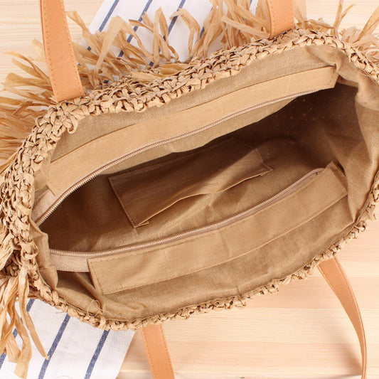 SEMICIRCLE TASSEL ONE-SHOULDER BEACH STRAW BAG_CWAB2021