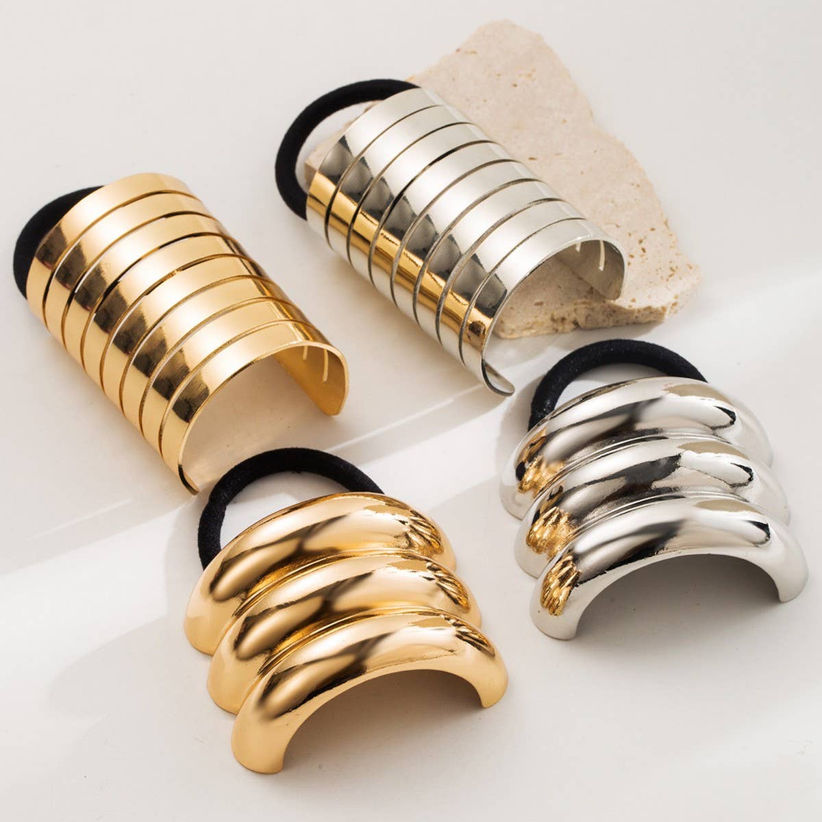 Sleek Oval Metal Elastic Hair Tie for Women_CWAHA6181