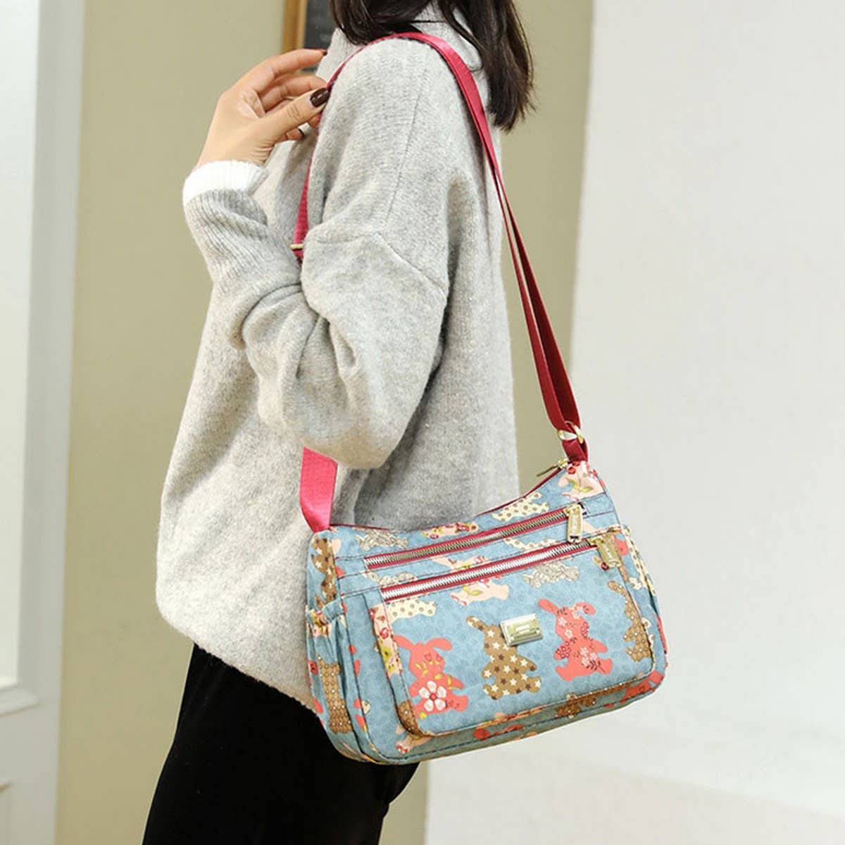 PRINTED OXFORD CLOTH SHOULDER CROSSBODY BAG_CWASC1772