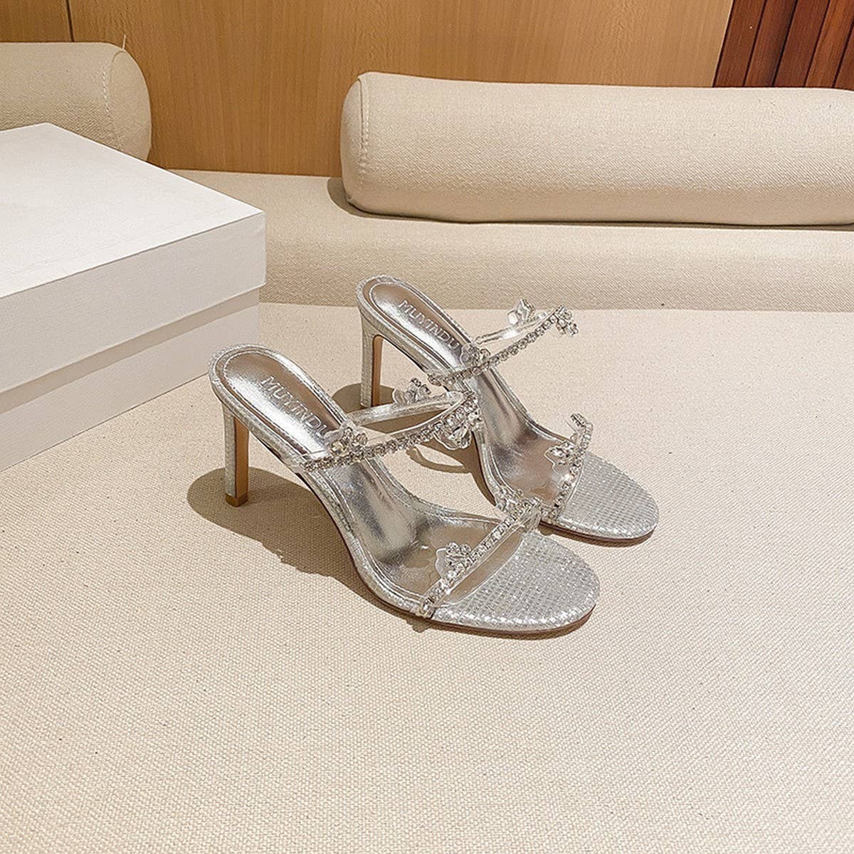 RHINESTONE SLIM HEEL SANDALS HIGH HEELS