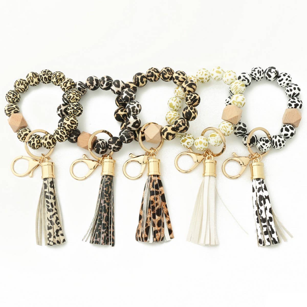 Leopard Print Silicone Bead Bracelet Keychain