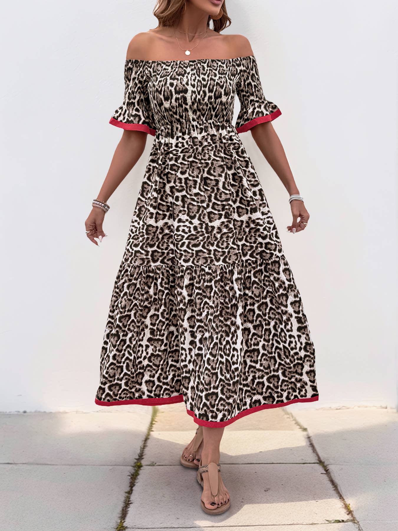 Fashion personality lotus sleeve leopard dress