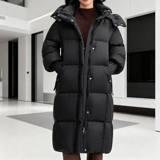 Temperament-long detachable cap warm cotton coat