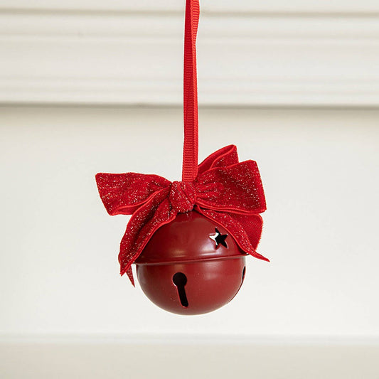 CWMM10369_CHRISTMAS RED VELVET BOW BELL ORNAMENTS DECOR
