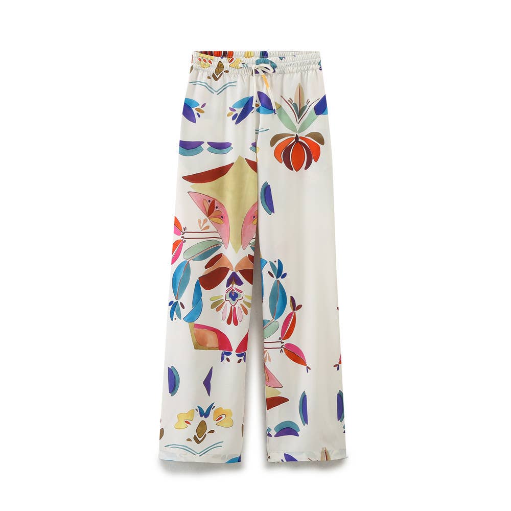 LONG-SLEEVED PRINTED POPLIN SHIRT AND PANTS SUIT