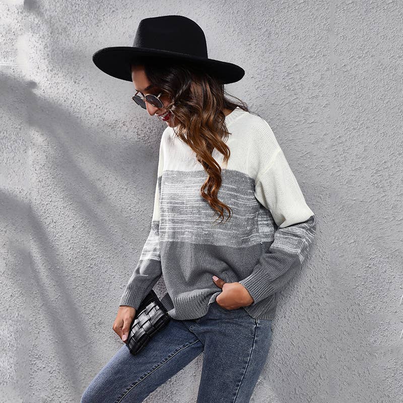 Gradient Color Matching Shoulder Knit Sweater