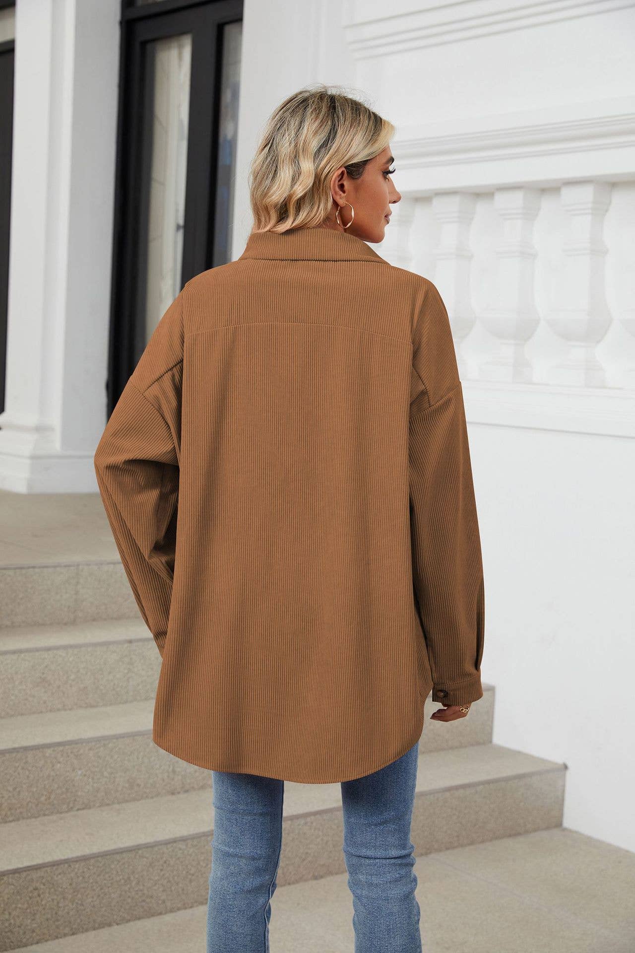 LAPEL BUTTON-DOWN LONG-SLEEVED SHIRT JACKET