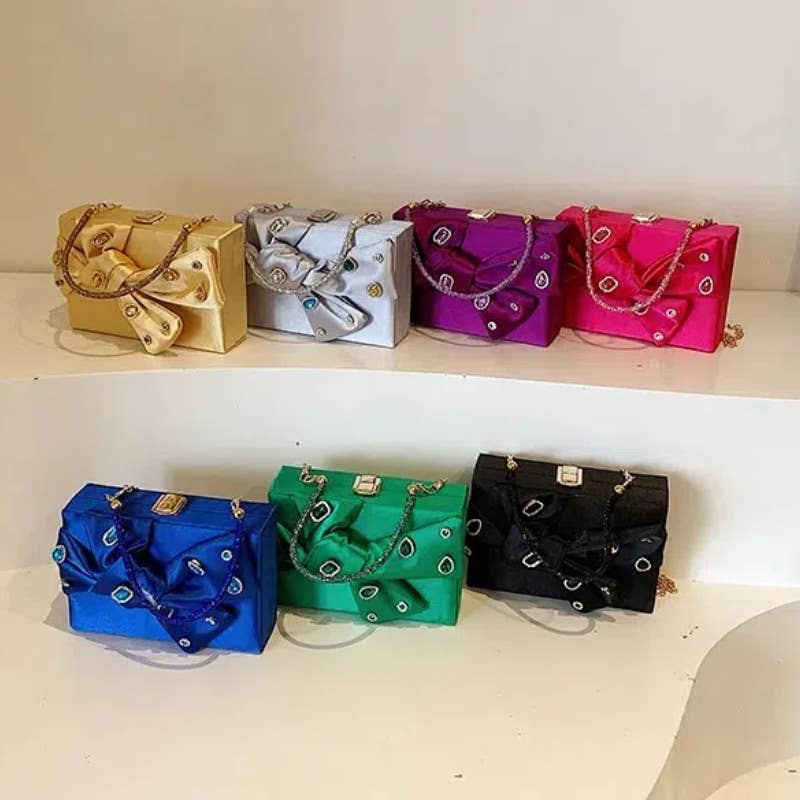 Rhinestone bow crossbody single-shoulder bag