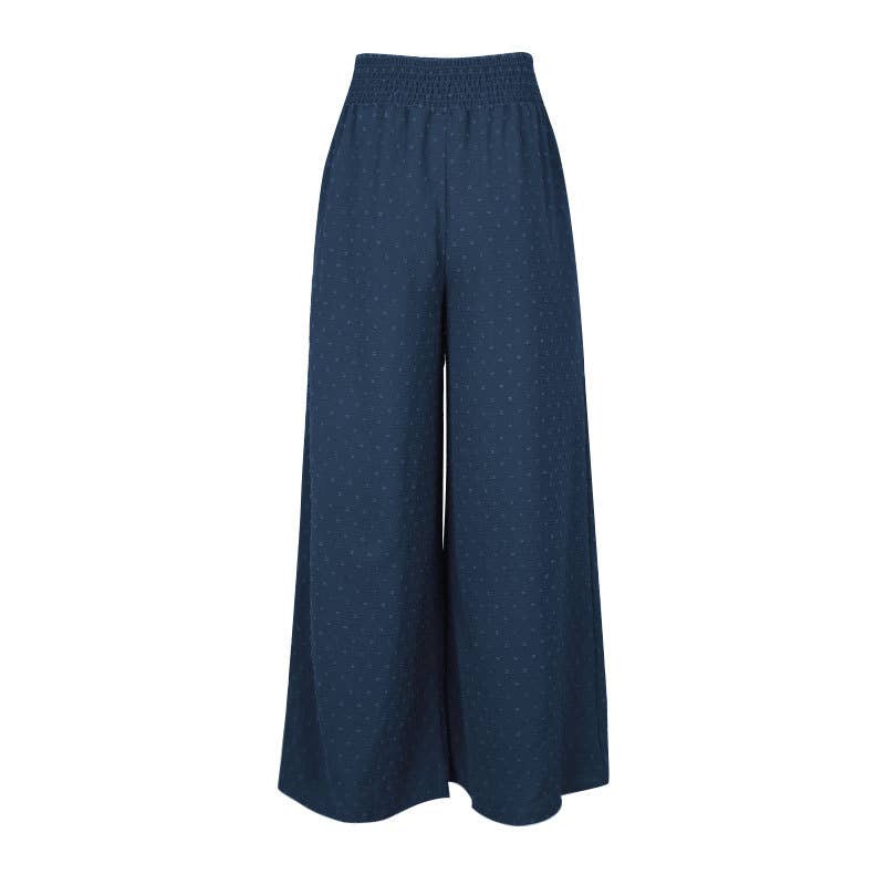 ELASTIC-WAISTED CASUAL WIDE-LEG PANTS